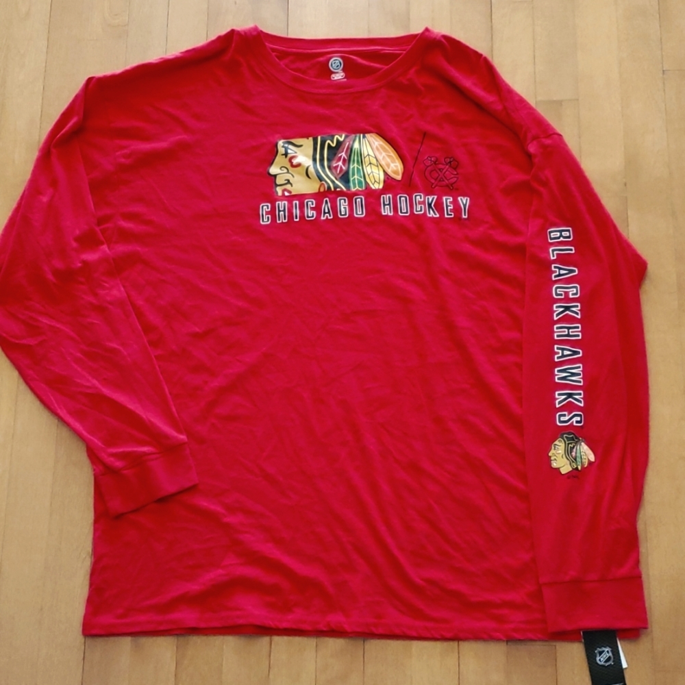 Big Mens Chicago Black Hawks NHL  Hockey Team Long Sleeve T-Shirt Size 3XL  NWT